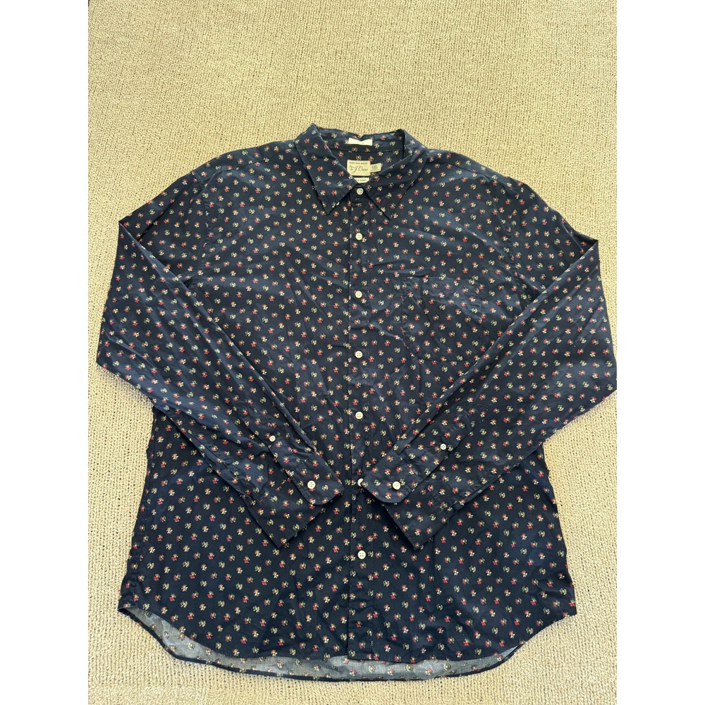 J.Crew Mens XXL Slim Secret Wash Shirt Navy Floral 100s 2-Ply Cotton Long Sleeve